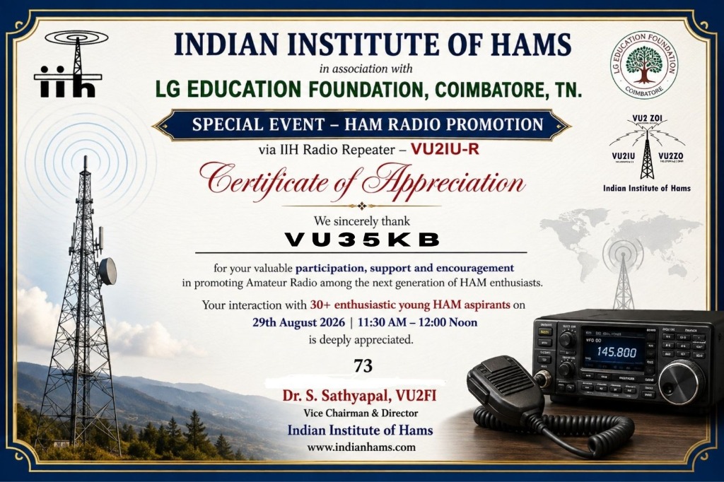 Certificate of Appreciation: IIH Special Event - Ham Radio Promotion