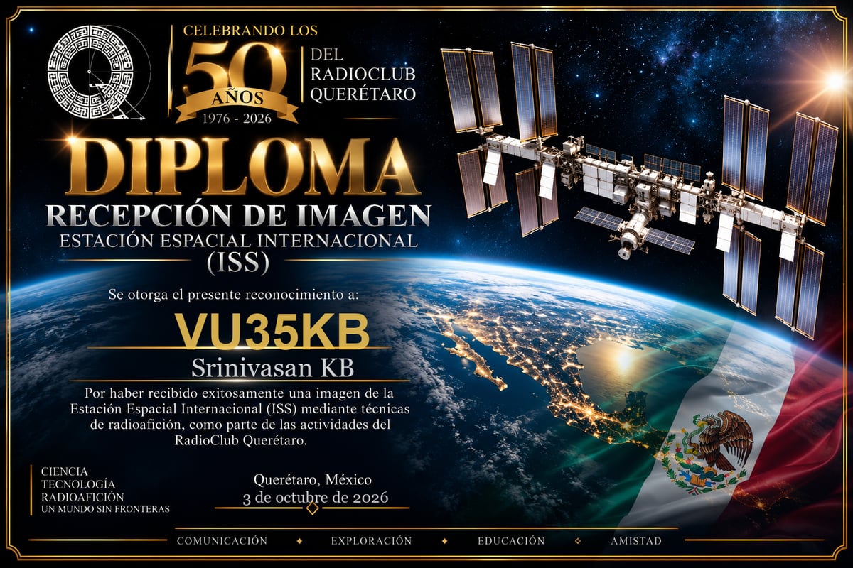 Diploma - ISS Image Reception (Radio Club Querétaro)